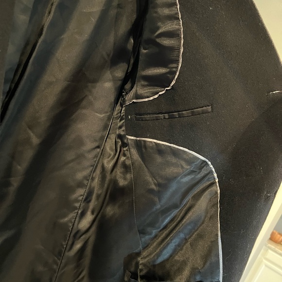 Vintage Ralph Lauren 40S Pea Coat Trench Black Fabric Acetate Blend - Picture 13 of 16